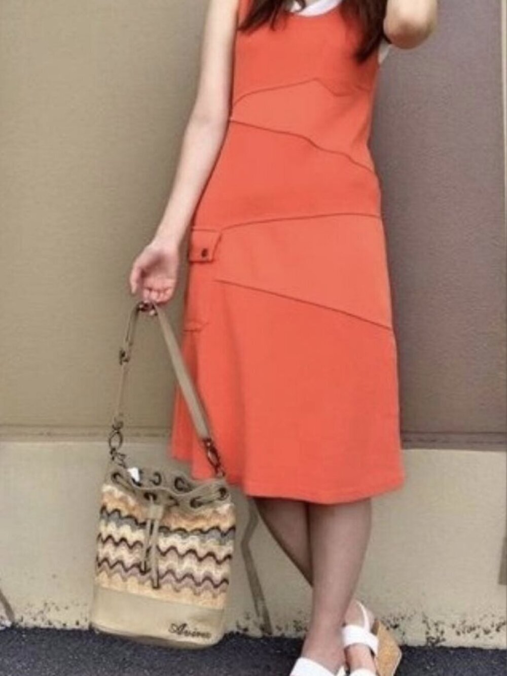 Vintage 90s Stretchy Waffle Knit Sleeveless Coral Dress Size Medium